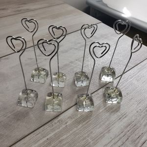 Vintage Glass Cube with Heart Place Card Holders Set of 6